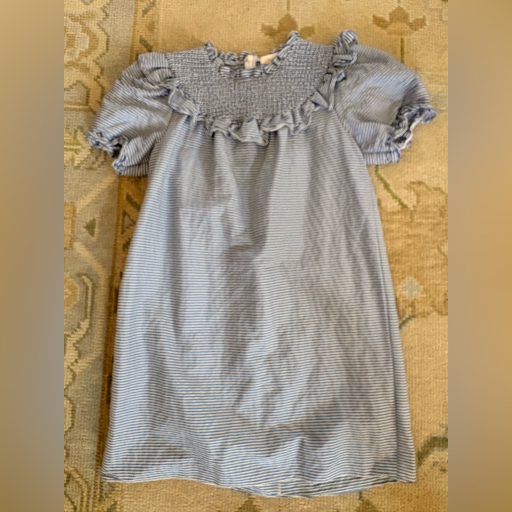 Nwot Sail To Sable Smocked Neck Blue And White Stripe Ruffle Short Sleeve Dress